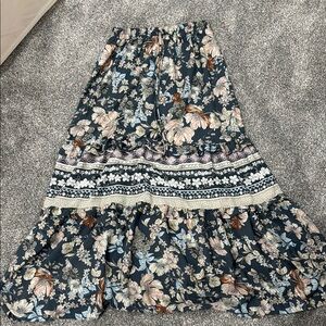 Sienna Sky Blue and Pink Tiered Maxi Skirt